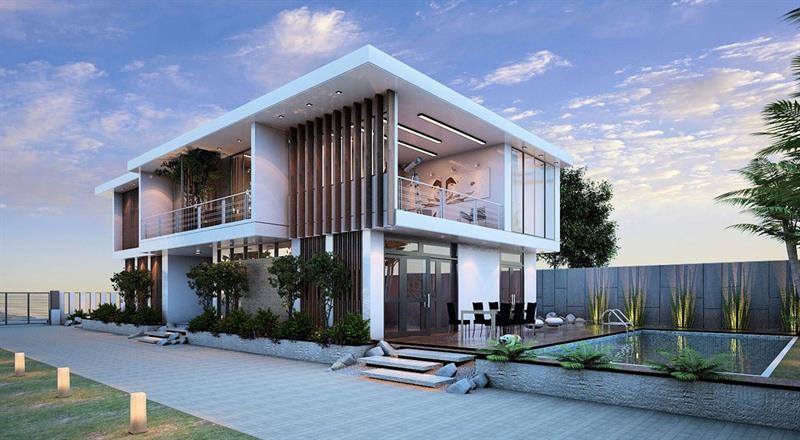 Thiết kế nhà Phan Thiết, Xây nhà trọn gói Phan Thiết, Thi công nhà trọn gói Phan Thiết, Thiết kế Thi công nội thất Phan Thiết Bình Thuận, Công ty Xây dựng Bình Thuận, Thiết kế nhà Bình Thuận, Xây nhà trọn gói Bình Thuận. Biệt thự 2 tầng có bể bơi hiện đại ấn tượng